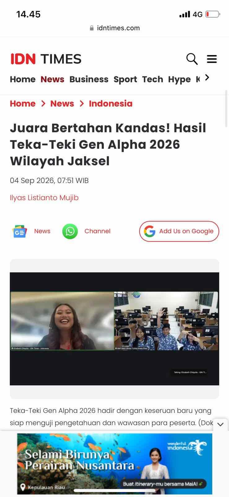 TIM SMP Bakti Idhata Masuk Final "Teka Teki Gen Alpha"